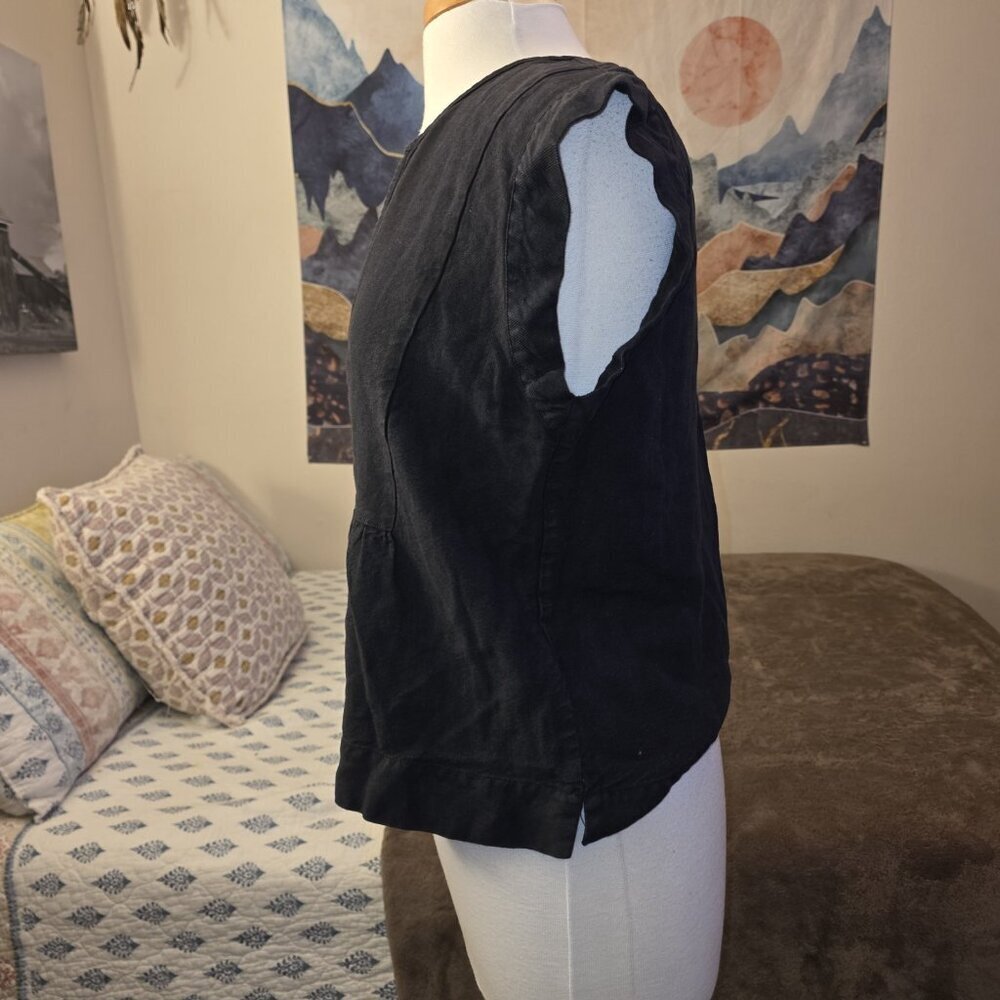 AG Adriano Goldschmied Trista Black Linen Chambray Notch V-Neck Blouse Small - Picture 11 of 14